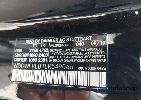 2020 Mercedes-Benz C 300 4Matic из США, поврежденный, VIN WDDWF8EB1LR549066